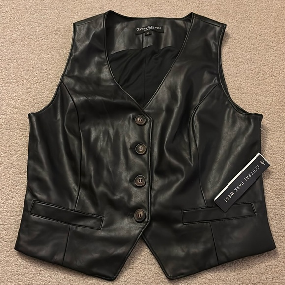 Central Park West Jackets & Blazers - NWT Central Park West Faux Leather Black Vest Medium